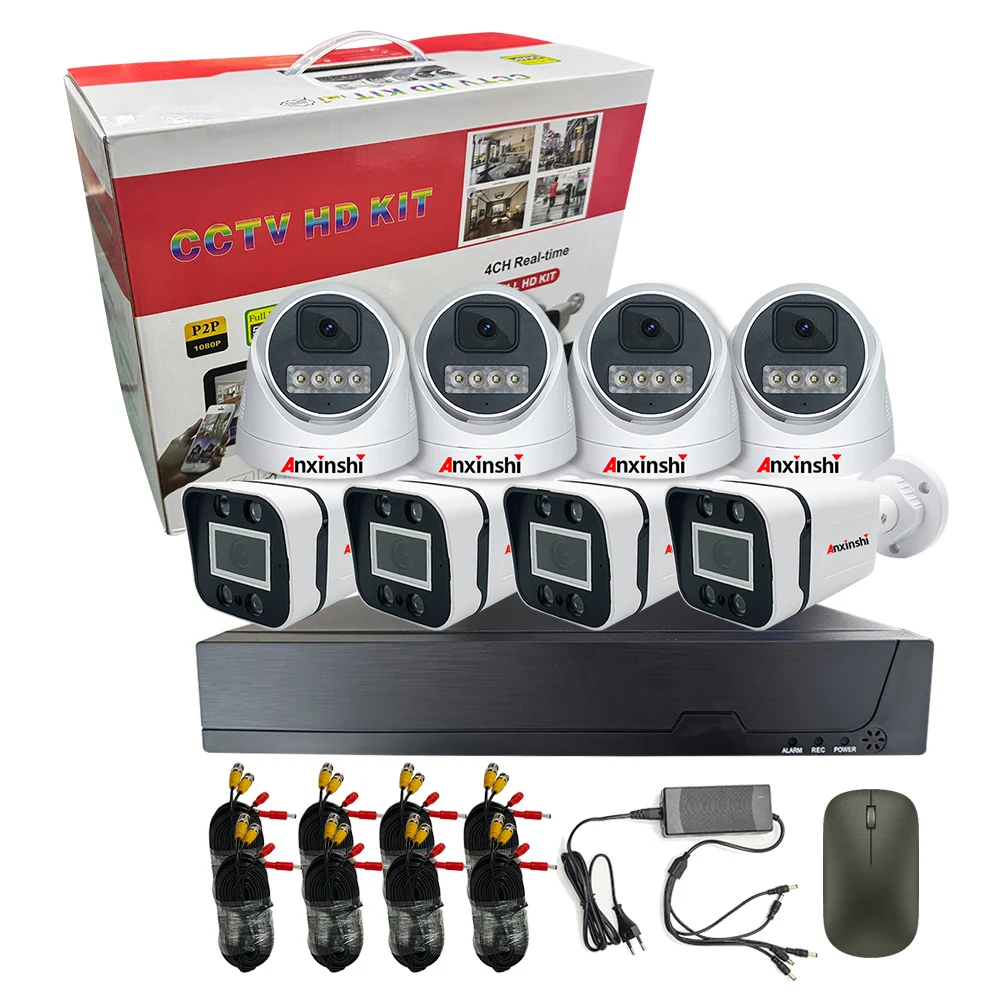 Sistema de câmera analógica dvr de 8 canais, para segurança doméstica, ambiente externo e interno, detecção humana, visão noturna, kit de câmera ahd p2p