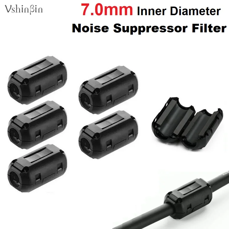 5PCS 7.0mm RFI EMI Noise Suppressor Filter Core for HDTV AV HDMI VGA DVI Speaker Video Audio Cable Ferrite Choke Shielded Clip