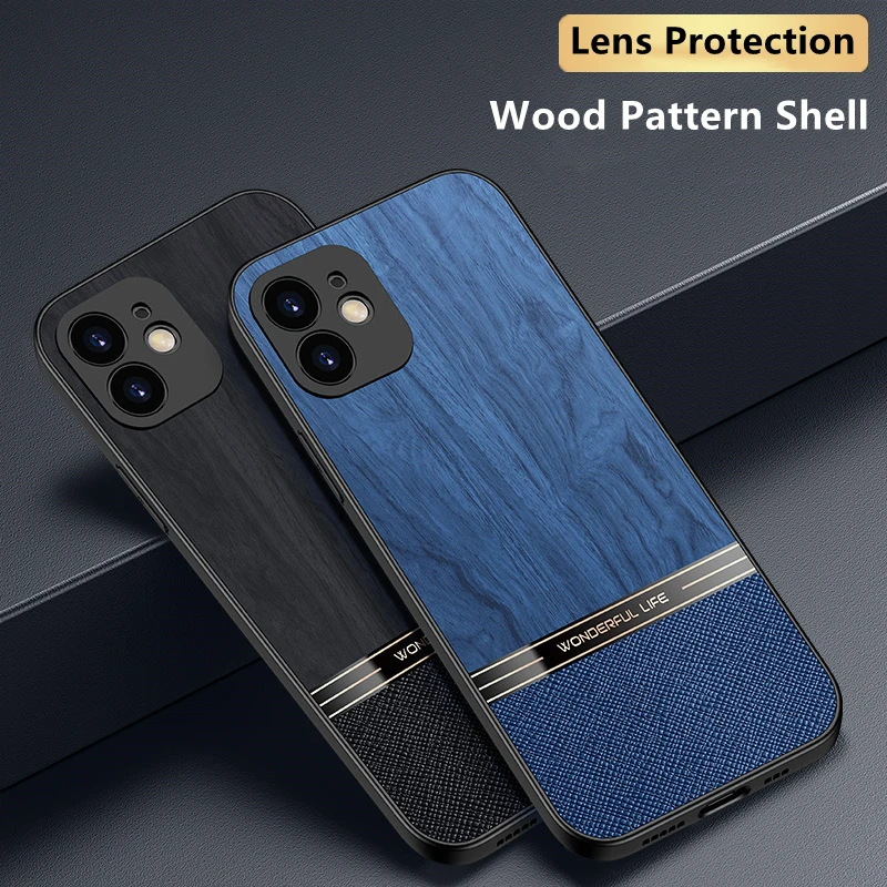 Wood Pattern Case Funda For Apple iPhone 11 12 13 14 15 Pro XS Max Mini XR 8 7 Plus SE 2022 2020 3 SE3 Shockproof Case Cover