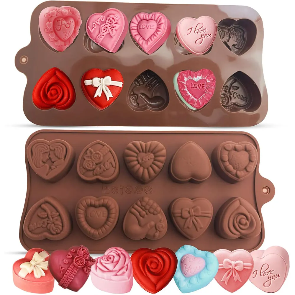 Heart Chocolate Molds Love Rose Silicone Molds, Non-Stick Baking Molds for DIY Chocolate, Candy, Gummy, Ice Cubes