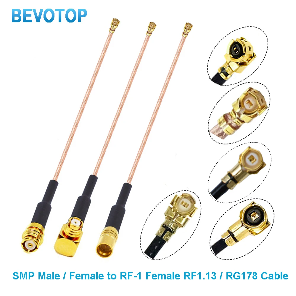10PCS/LOT SMP to IPX Jumper SMP Female / Male to IPX-1 Female RF1.13/RG178 Cable RF Coaxial Pigtail Antenna Extension BEVOTOP