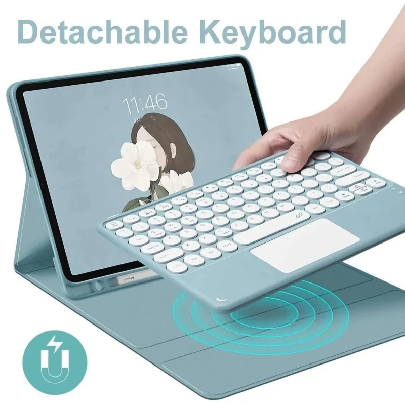 حافظة لوحة المفاتيح اللوحية لهاتف Xiaomi Redmi Pad SE 11 بوصة غطاء لـ Redmi Pad SE 11 لوحة مفاتيح جلدية مغناطيسية مفتاح مستدير Funda