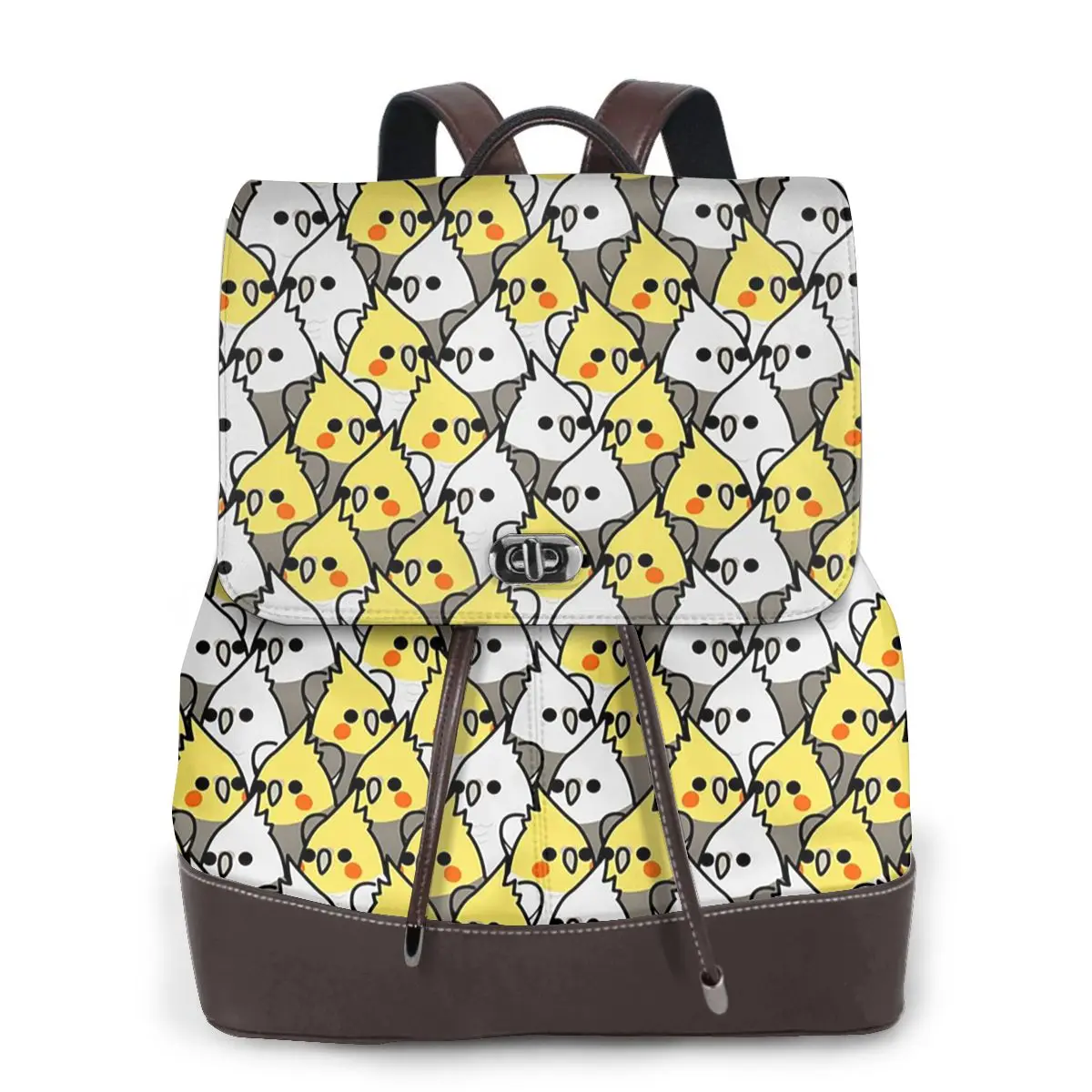 Pet Birds Cute Cockatiel Budgie Parrot Women Soft Leather Backpack Multi Pockets Work Travel Ladies Casual Rucksack