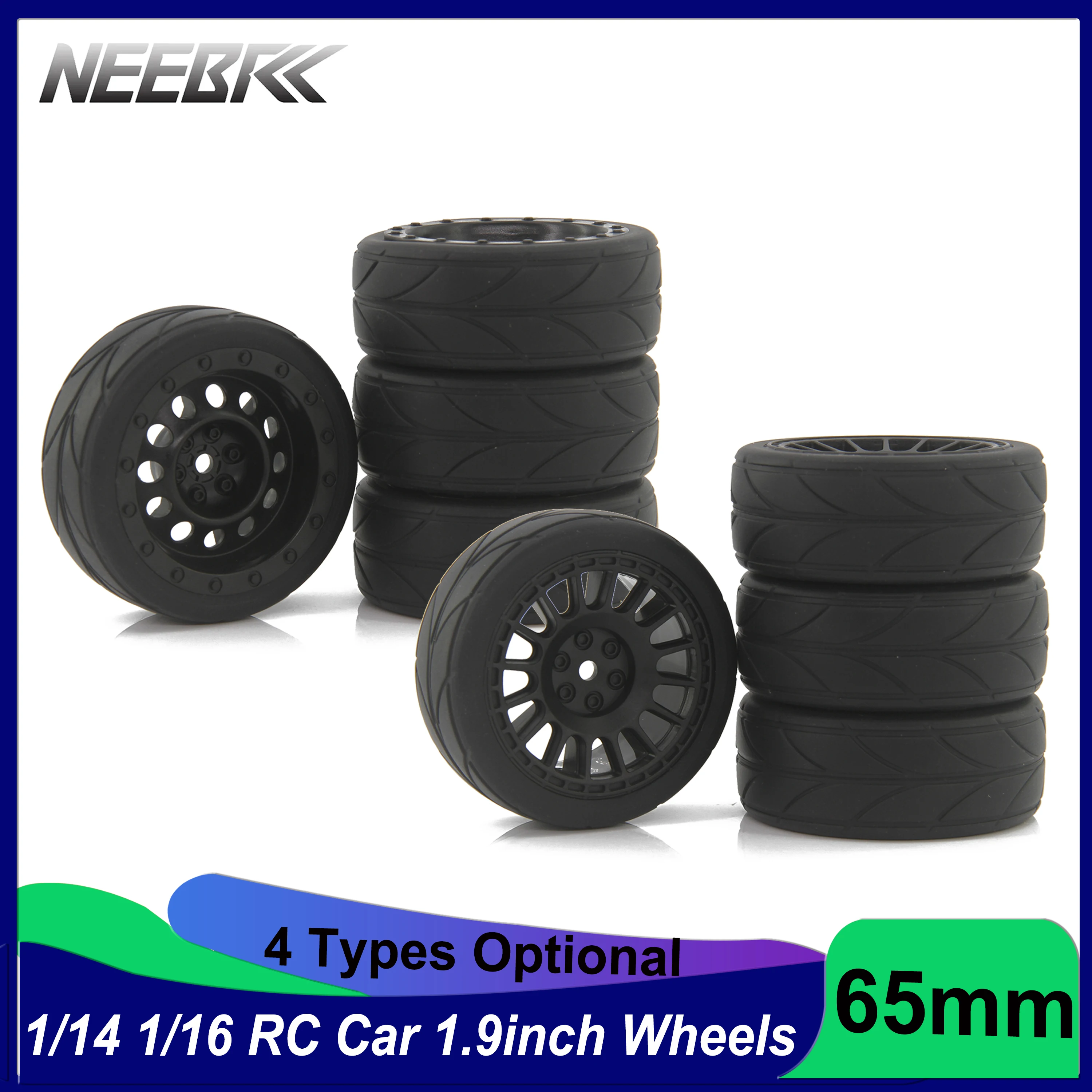 

NEEBRC 1.9 inch 65mm Off Road Buggy Tires Wheel 12mm Hex Hubs Rubber for 1/10 1/14 1/16 RC Car Wltoys 144001 Scx10 Traxxas Trx-4