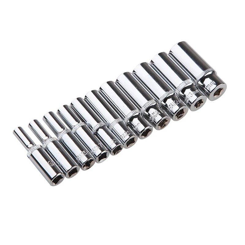 

11Pcs 1/4" 6.35mm Socket Set Hexagonal Ratchet Wrenches Socket Head Long Dropship