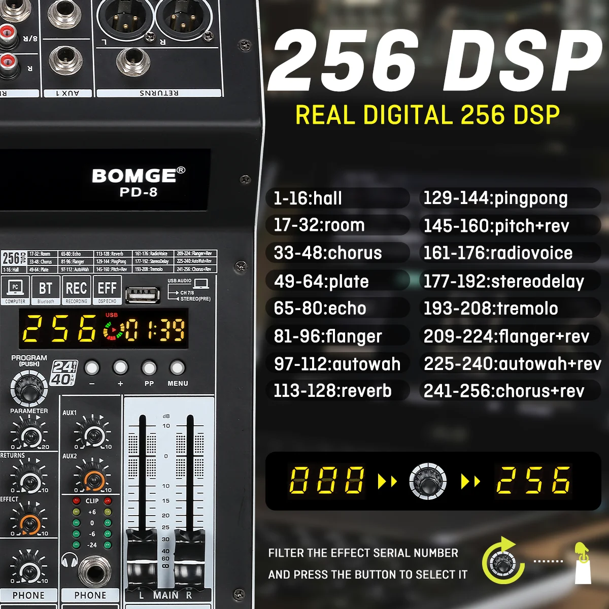 BOMGE 256DSP Audio Mixer 8 Cha - Audio Interface Usb 8 Channel review and price
