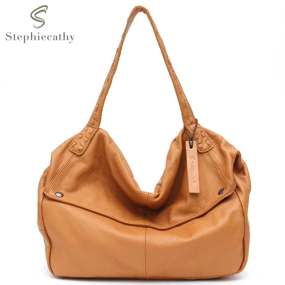 SC Natural Cowhide Casual Shoulder Bags Women Large Slouchy Hobo Flap Pocket Soft Genuine Leather Female Crossbody Handbag Purse