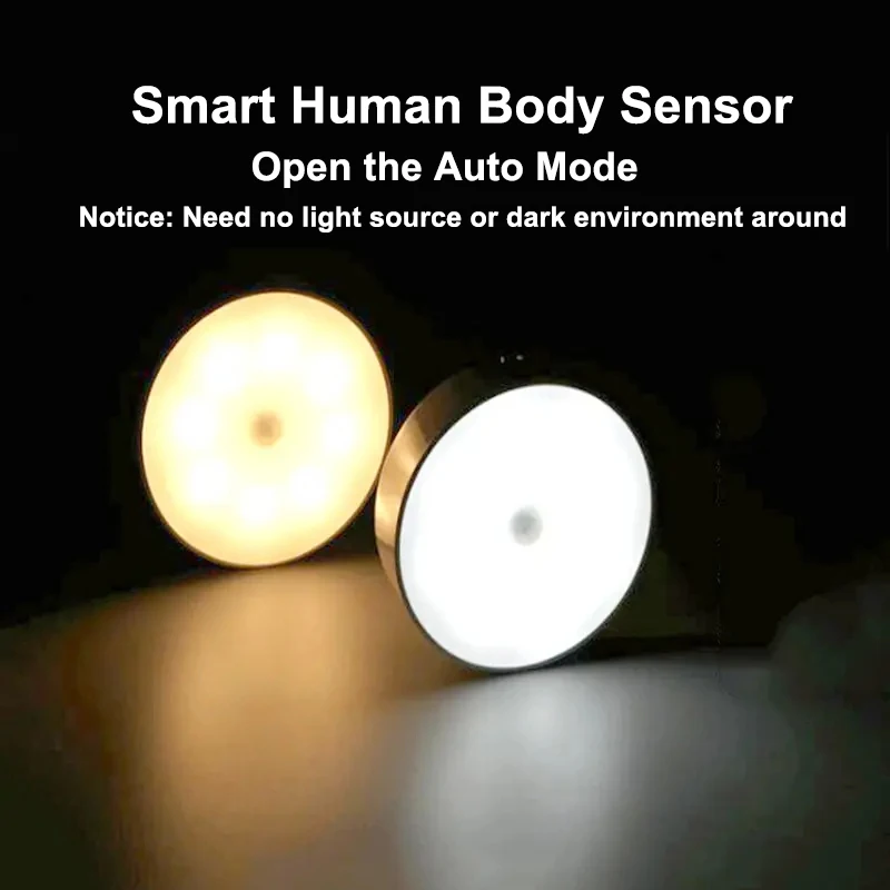 LED Inteligente Sensor do Corpo Humano Night Lamp, Iluminação Automática de Emergência, Carregamento USB, Sem Fio, Magentic, Sucção, Uso Luz Noturna