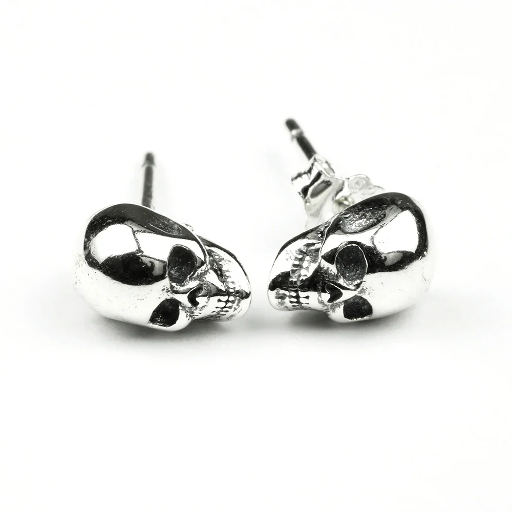 Real 925 Sterling Silver Skull Earrings Studs Set Small Rock Punk Gothic Vintage Jewelry For Men And Women Brinco Masculino