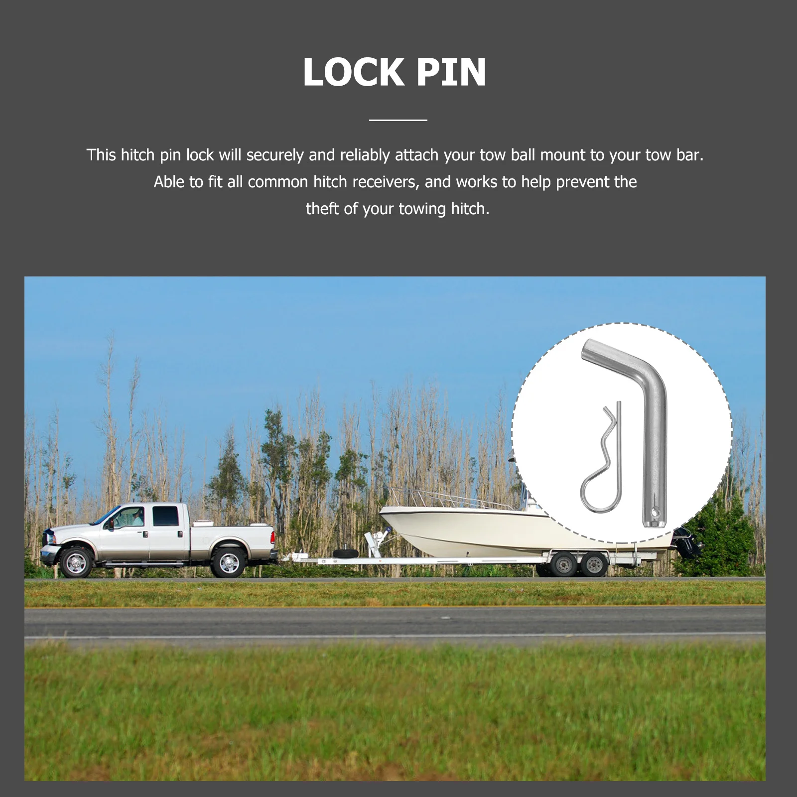 

2Pcs Trailer Hitch Receiver Lock Pin Silver Coated Durable AntiRust Universal Design Car Supplies Parts Towing Travel Hook