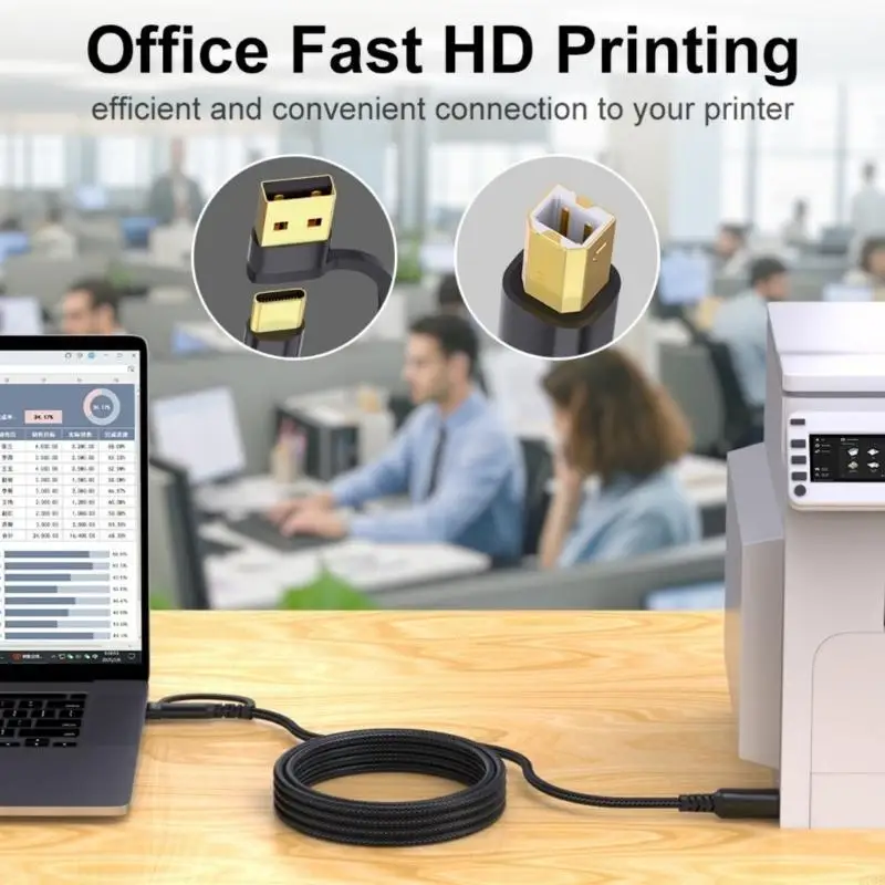 2 في 1 USB إلى USB B سلك تحكم كابل الطابعة المضفر للطابعات المكتبية وواجهات الصوت