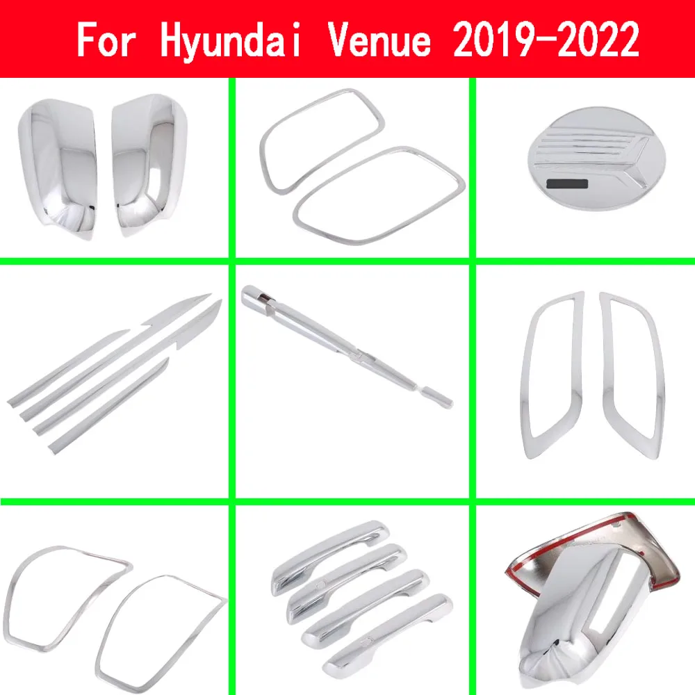 For Hyundai Venue 2019 2020 2021 2022 ABS Trim Fog Light Cover Door Body Strip Handle Bowl Frame Rear Mirror Wiper Fuel Cap Lamp