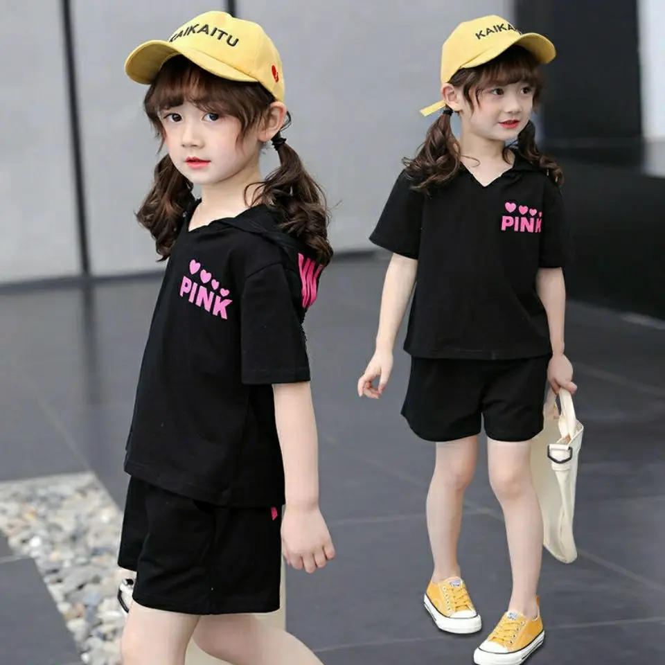 Summer Girls Short Sleeve Shorts Korean Casual Fashion Cute Baby Cotton Sweat Absorbing Breathable Primary School Students Sets