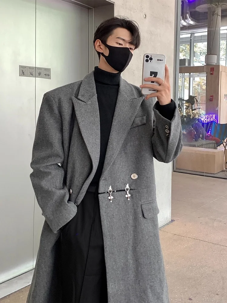 

Корейское мужское шерстяное пальто Hepburn Sle, зимнее пальто Aosphere, крутой костюм Haome с воротником, длинная модная верхняя одежда