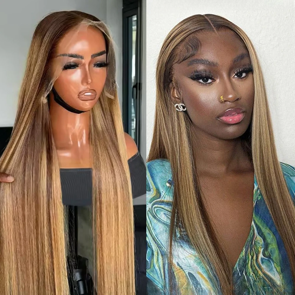 

4/27 Прямые парики с медовыми мелированиями 13x4 13x6 HD Lace Frontal, бразильские цветные парики из натуральных волос для чернокожих женщин, предварительно прорезанные