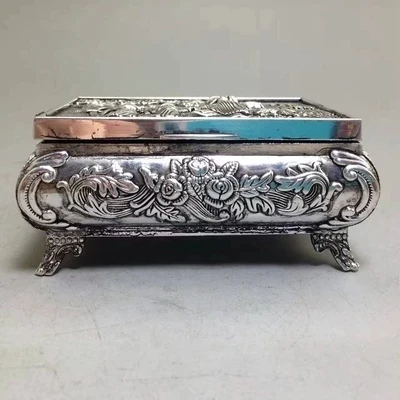 Exquisite white copper Miao silver figure jewelry box ornaments