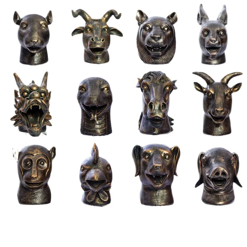 

A full set of twelve zodiac heads decorative ornaments, indoor home FRP handicrafts, animal sculptures