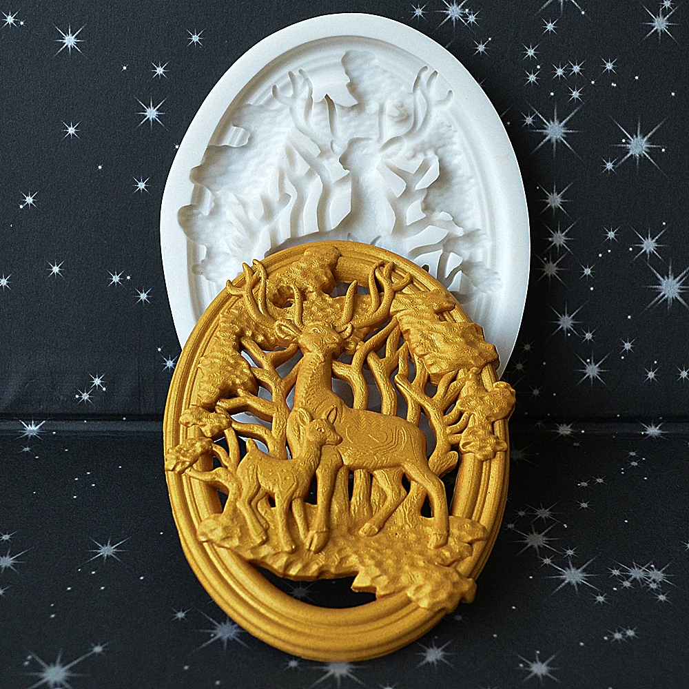 Two Christmas Deer Shaped Silicone Molds DIY Handmade Epoxy Resin Series Cake Baking Decoration Chocolate Deer Silicone Molds