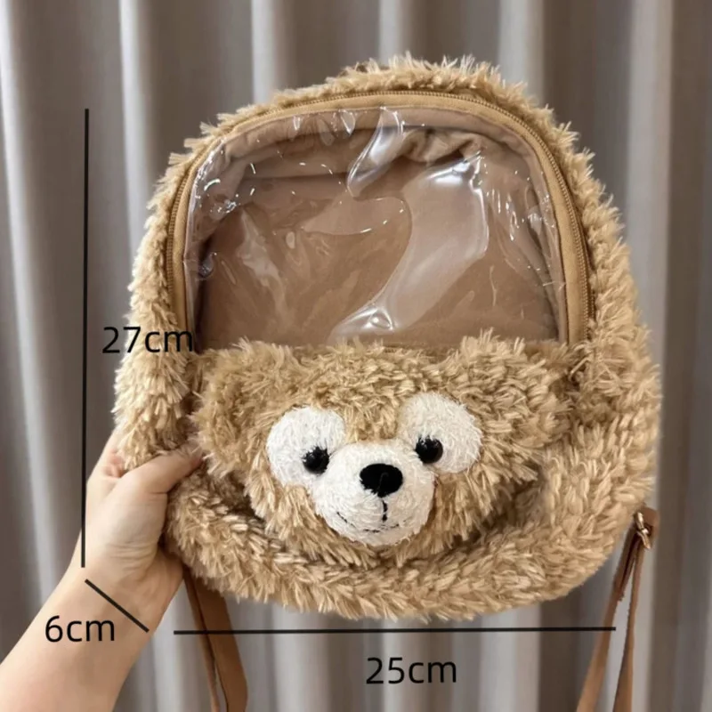 Miniso Disney Kawaii Plush Duffy Backpacks Transparent Pockets Y2k Pain Camera Bags 3D Anime Decor Harajuku Ita Bags Girls Gifts