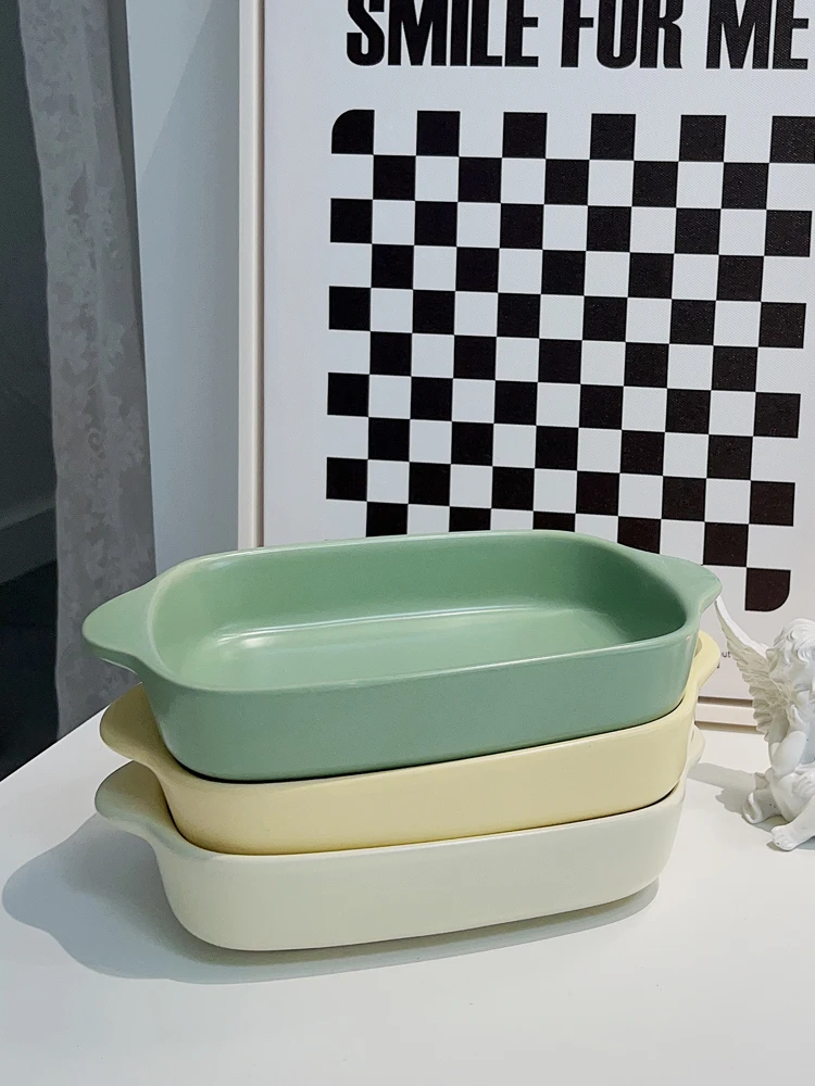 Cr Colored Cerc Baking Di Прямоугольная миска для сыра и риса Чаша для выпечки с двойными ушками Домашнее использование Di Korean Sle Pure Color