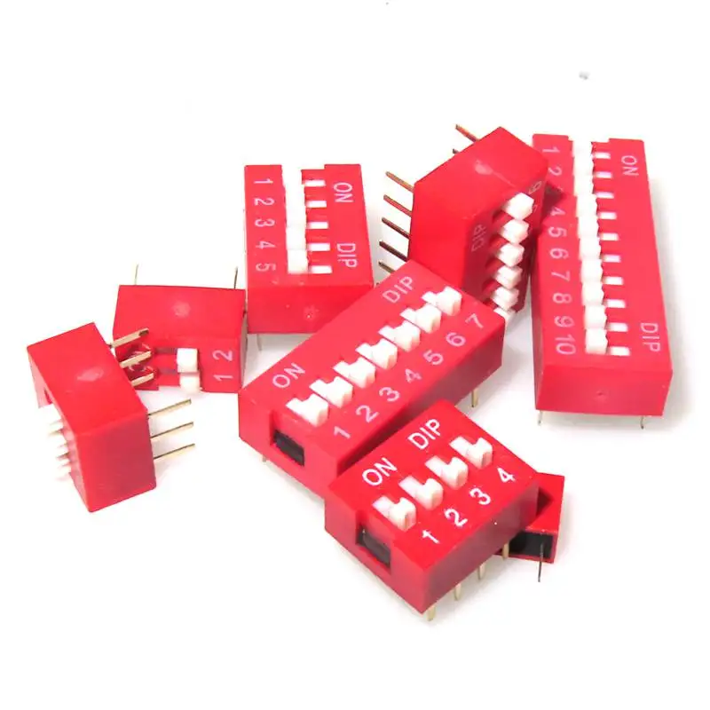 10PCS Red Toggle Switch Spacing 2.54MM DIP Dial The Code Switch 1 2 3 4 5 6 7 8 9 10 12 PIN Quick Switch