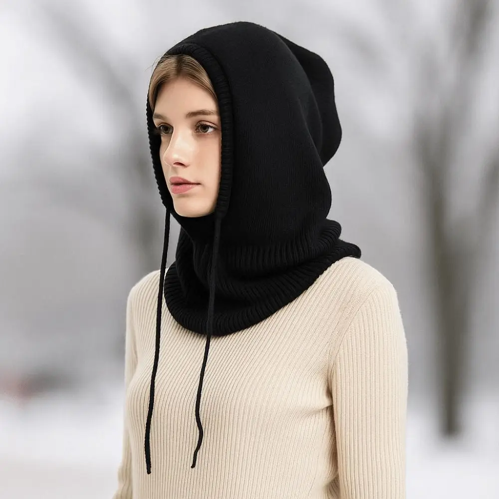 

Fashion Knitted Balaclava Hat Drawstring Windproof Ski Mask Caps Hat Scarf Dual-purpose Collar Warm Beanie Outdoor