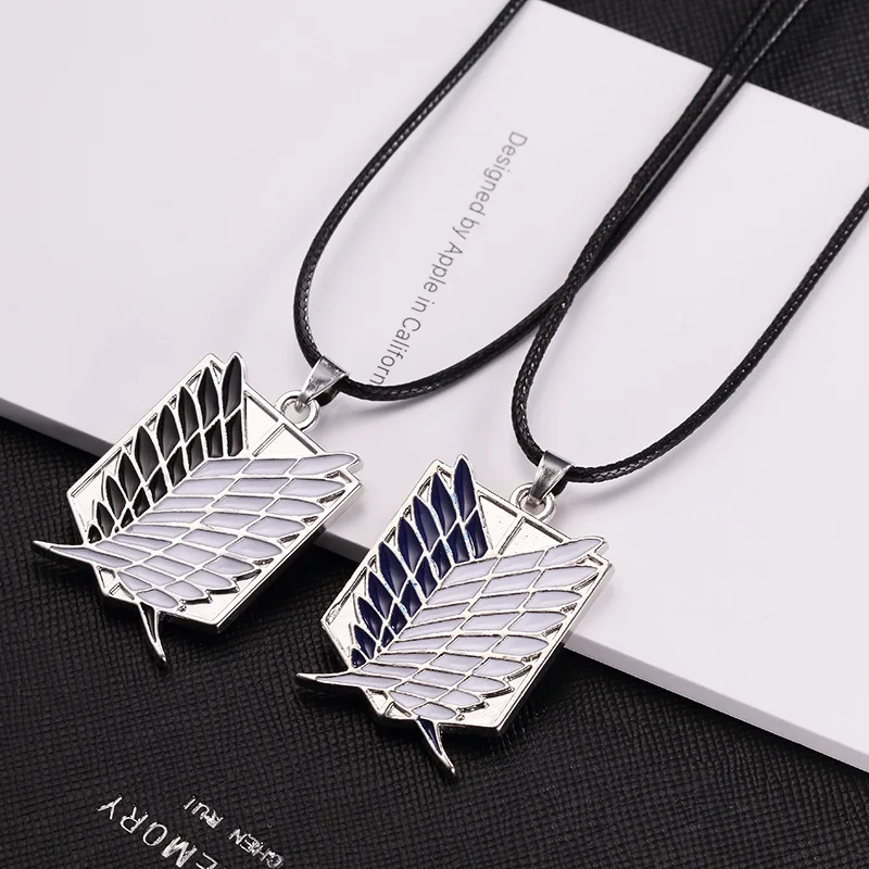 Attack on Titan Anime Necklace Wings of Liberty Cosplay Alloy Pendant Shingeki No Kyojin Leather Chain Man Anime Accessories