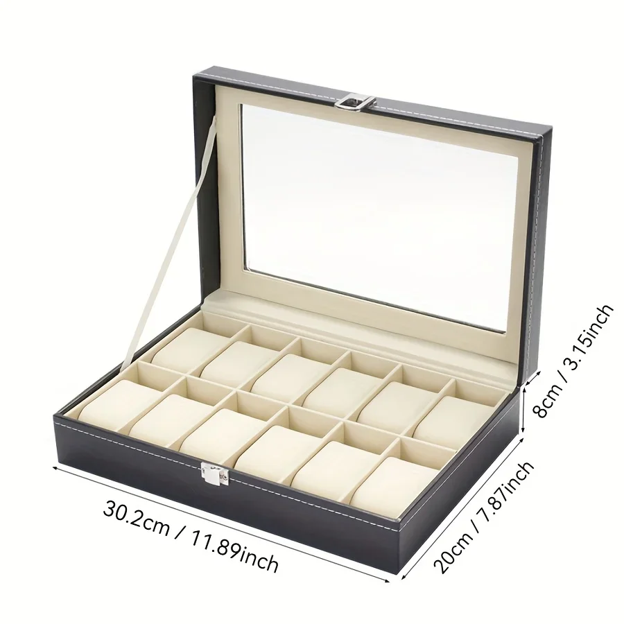 صندوق ساعة راقي منظم للساعة مكون من 12 فتحة مع قفل ووسائد قابلة للإزالة |   حقيبة تخزين من الجلد الصناعي لهدايا السفر للرجال