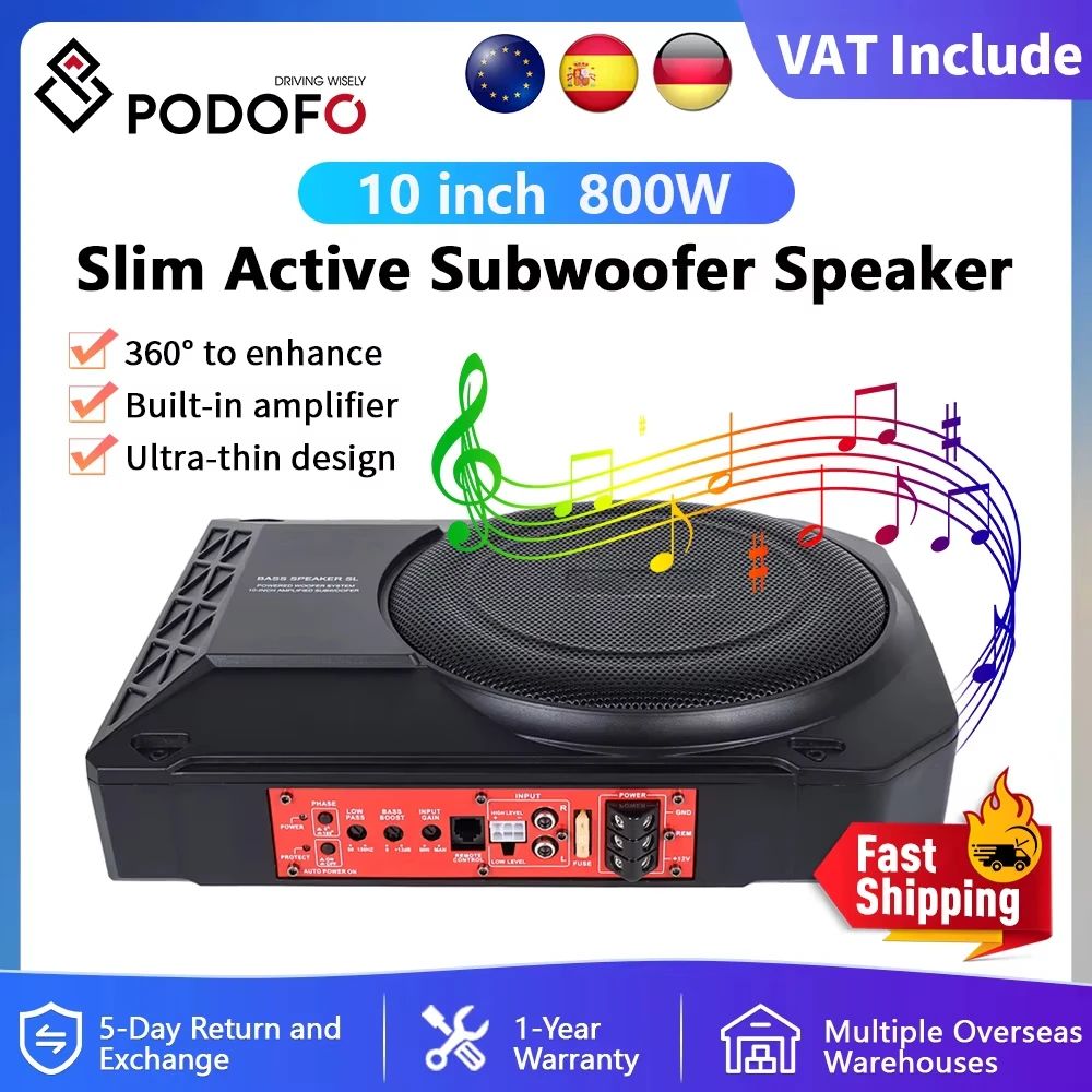 Subwoofer per auto da 800 W Audio Altoparlante ad alta potenza da 10 pollici 90 dB Woofer sotto il sedile 1 set Custodia per subwoofer SLIM alimentata con cavo