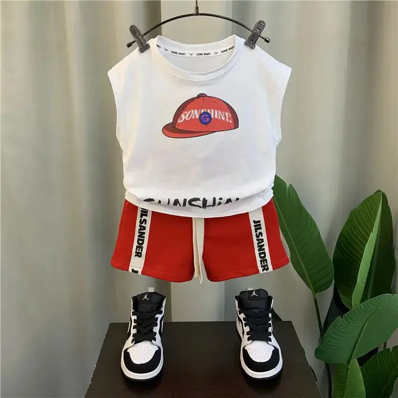 2023 New Boys Summer Set Children's Leisure Sports Set Baby Sleeveless T-shirt Short Two Piece Set