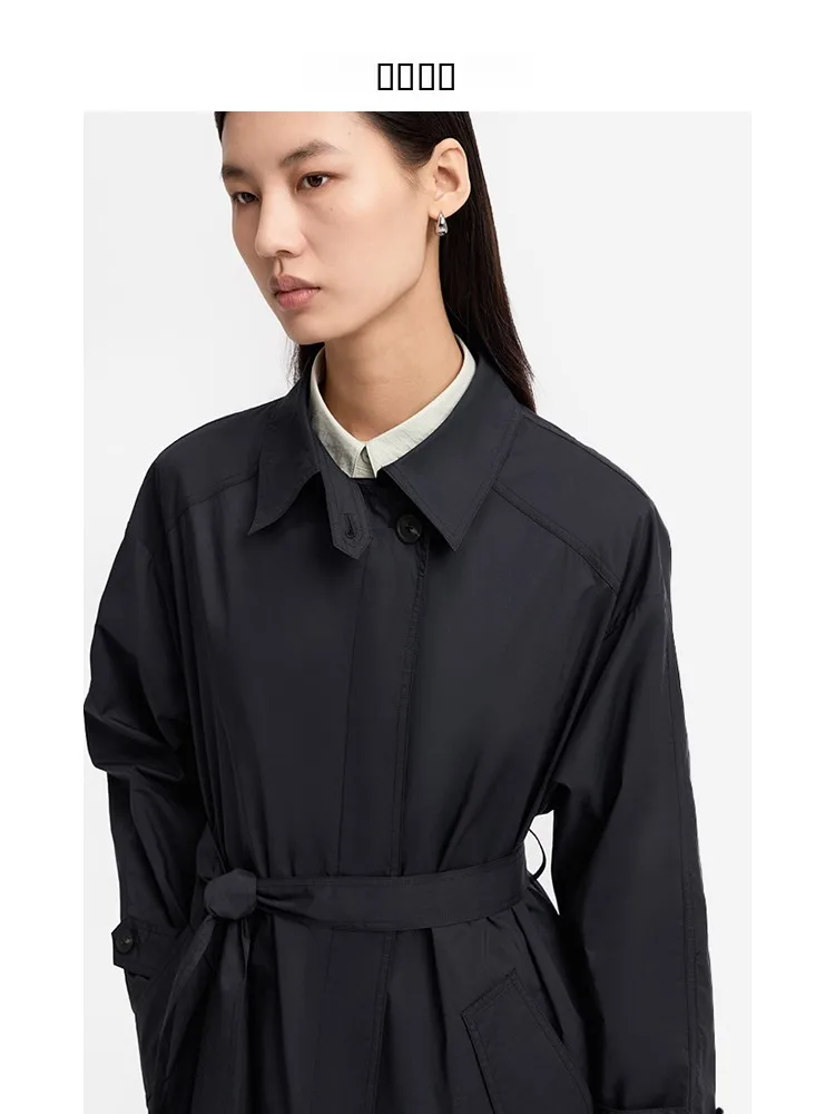 

MOORING Long Tailored Coat Collar Windbreaker Women's Faionable Versatile Commute Outerwear Cotton Nylon Spandex Blend