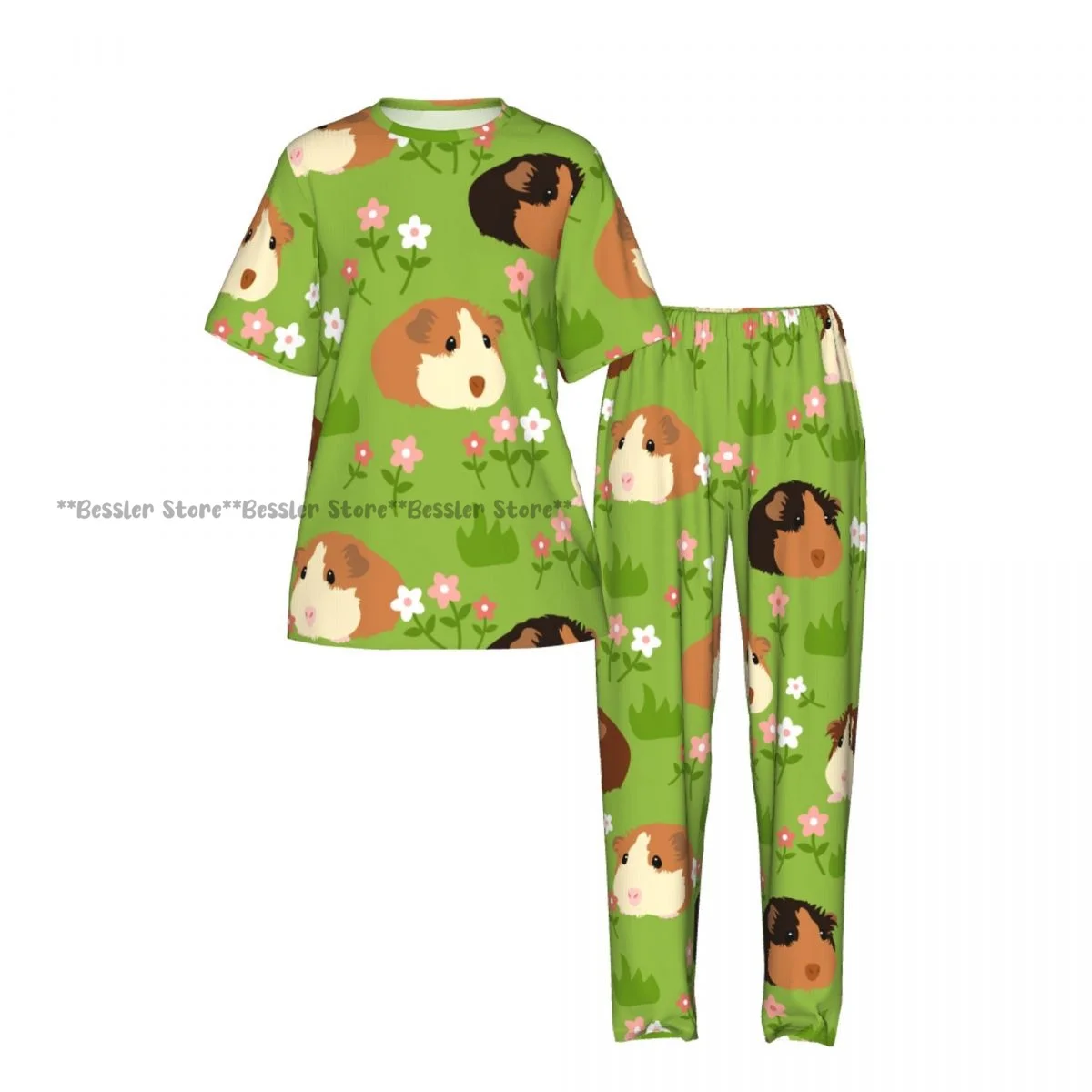 Women's Adorable Pet Guinea Pig short sleeve trousers casual pajamas set