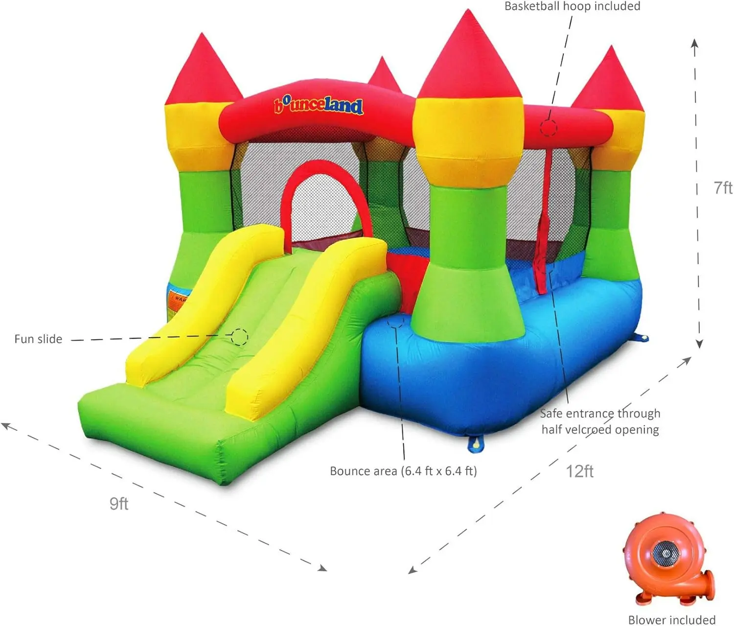 Bounce House Castle with Basketball Hoop Inflatable Bouncer, Fun Slide, Safe Entrance Opening, UL Certified Strong Blower Includ