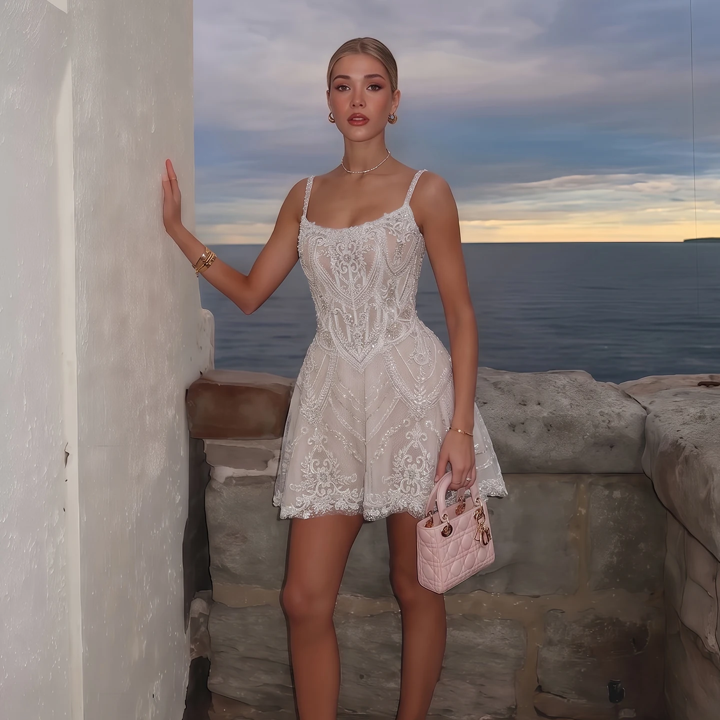 Sheer Fairy Women' s Elegant Short Sequined Wedding Dress with Lace Up Beaded Mini Bridal Gowns Spaghetti Strap SW707 Customized