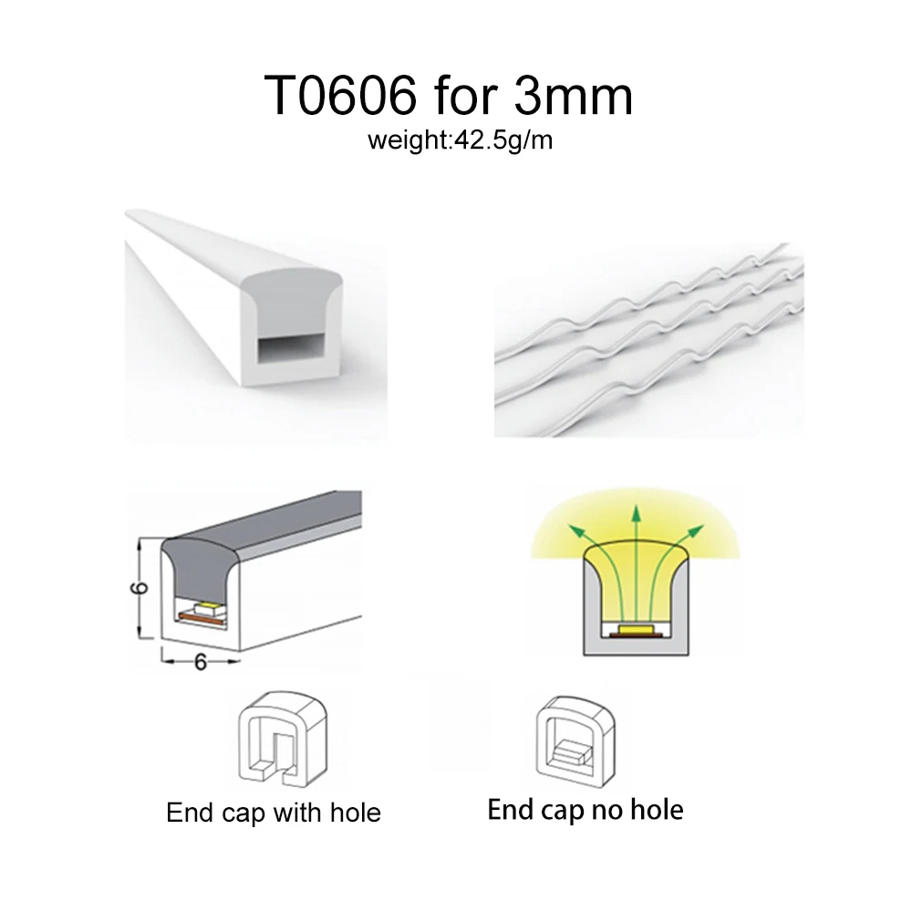 LED Silicone Neon Tube T0511 T0513 T0515 T0308 Flexible Protection Cover Transparent Matte Black Milky For 6-12mm WS2812  Strip image 6