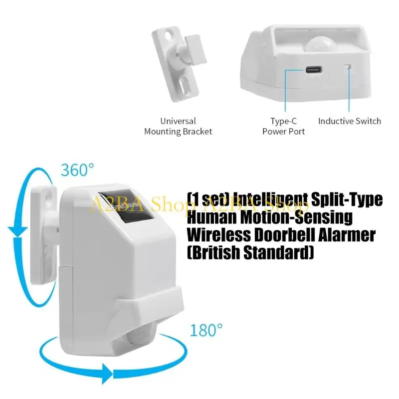 

A2BA ABS Metal Motions Sensing Wireless Doorbells Alarm for Elderly Care Monitoring