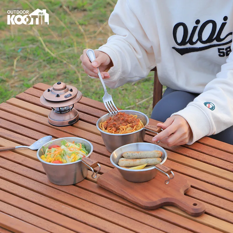 

Outdoor Camping Picnic Stainless Steel Snow Bowl Tableware Storage Bag Plate Picnic Bowl Lunch Box Plate Camping Cookware