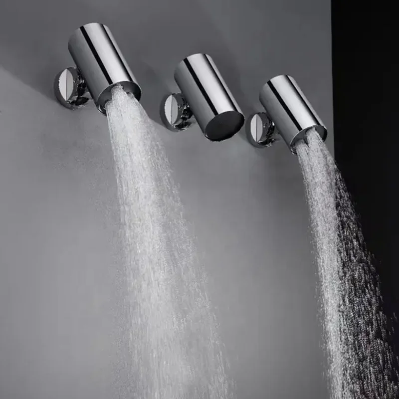 4-Function Thermostatic Shower Set Concealed Wall Mounted Brass Control Rain Pattern Jet Soft Brushed Chrome Finish Ceramic