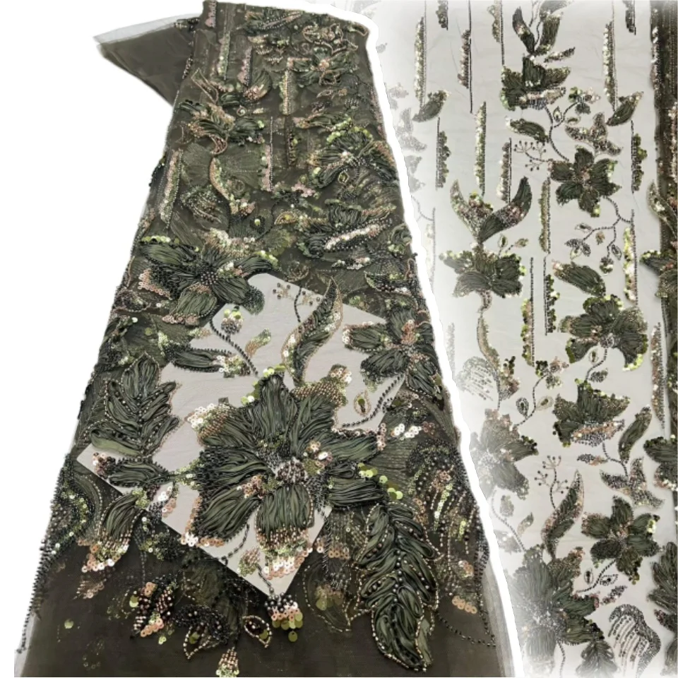 

Fashion French Sequins Tulle Lace Fabric 2026 High Quality African Beaded Lace Fabric Nigerian Mesh Lace Wedding Material 2838