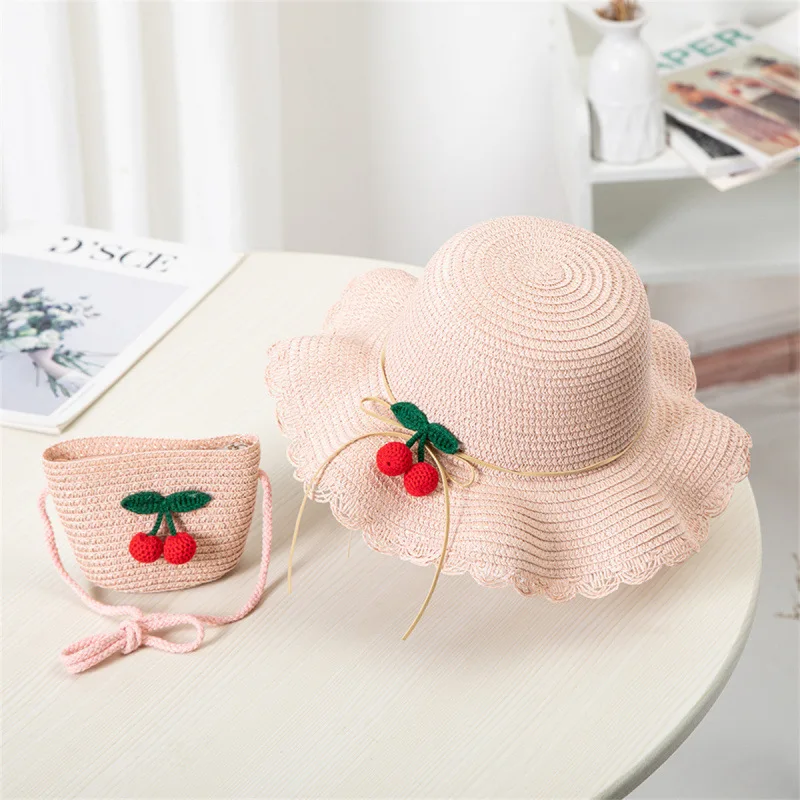 Kids Hat For Girls 2-7Y Straw Children's Sunshade Cap Bag Summer Baby Travel Sunscreen Beach Hat Sun Fisherman Cap Fashion Style view 6