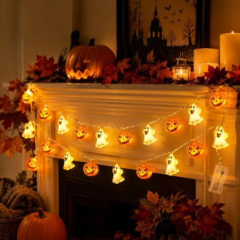 Halloween Mixed Shapes LED String Lights Ghost Pumpkin Fairy Lights Gothic Holiday Decor for Patio Home Bar Party