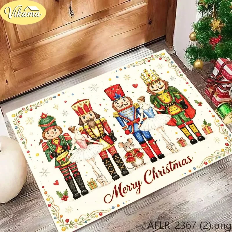 VIKAMA Nutcracker & Ballerina Flannel Door Mat, Washable Non-Slip Door Mat, Decor for Front Door Entryway Kitchen Bedroom