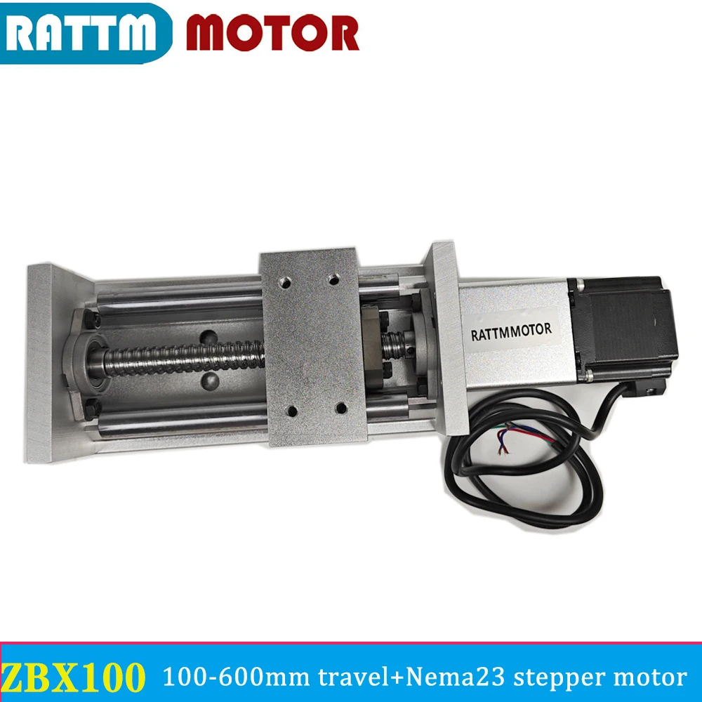 ZBX100 Linear Guide Actuator Stage SBR16 Rail Motion Table Travel 100mm 200mm 400mm 500mm 600mm + Nema23 stepper motor