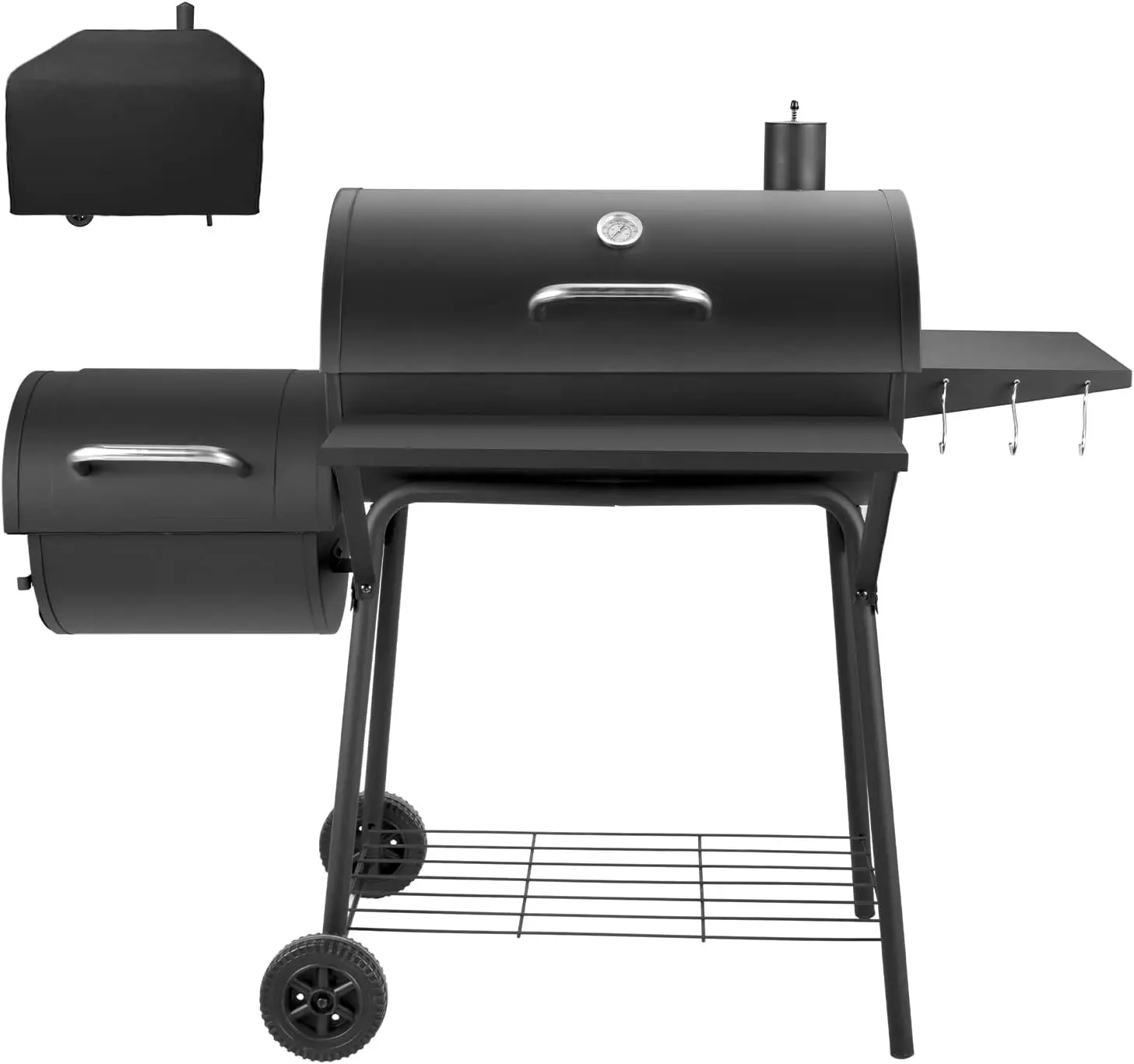 Barrel Charcoal Grill with offset smoker, 714 Square Inches Cooking Area, Outdoor BBQ Grill with Front and Side Shelf, Perfect f