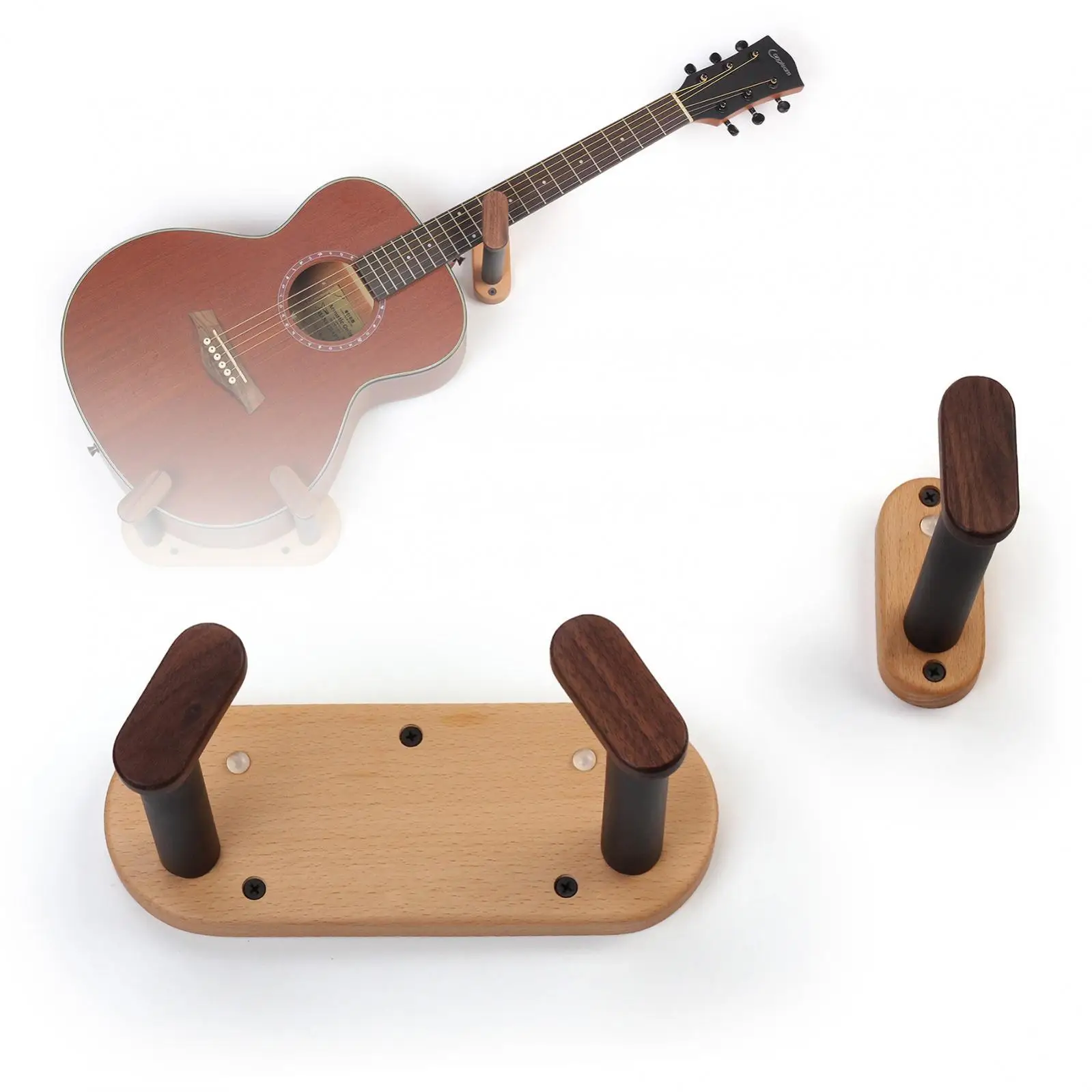 Solid Beech Walnut Wood Split Type Horizontal Guitar Hanger Hook for Violin / Guitar / Bass / Ukulele, Wall Mount Display Holder