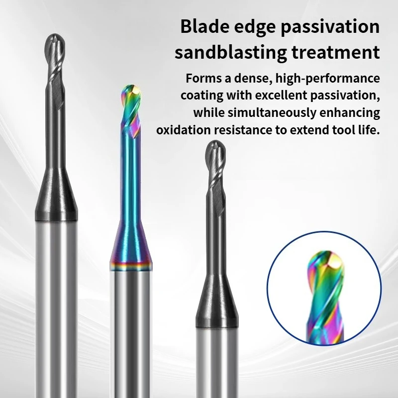 Ball End Long Neck Milling Cutter Ball Head Deep Groove 2-Flutes End Mills Made of Hard Alloy for Steel / aluminum R0.15-R1.5 mm