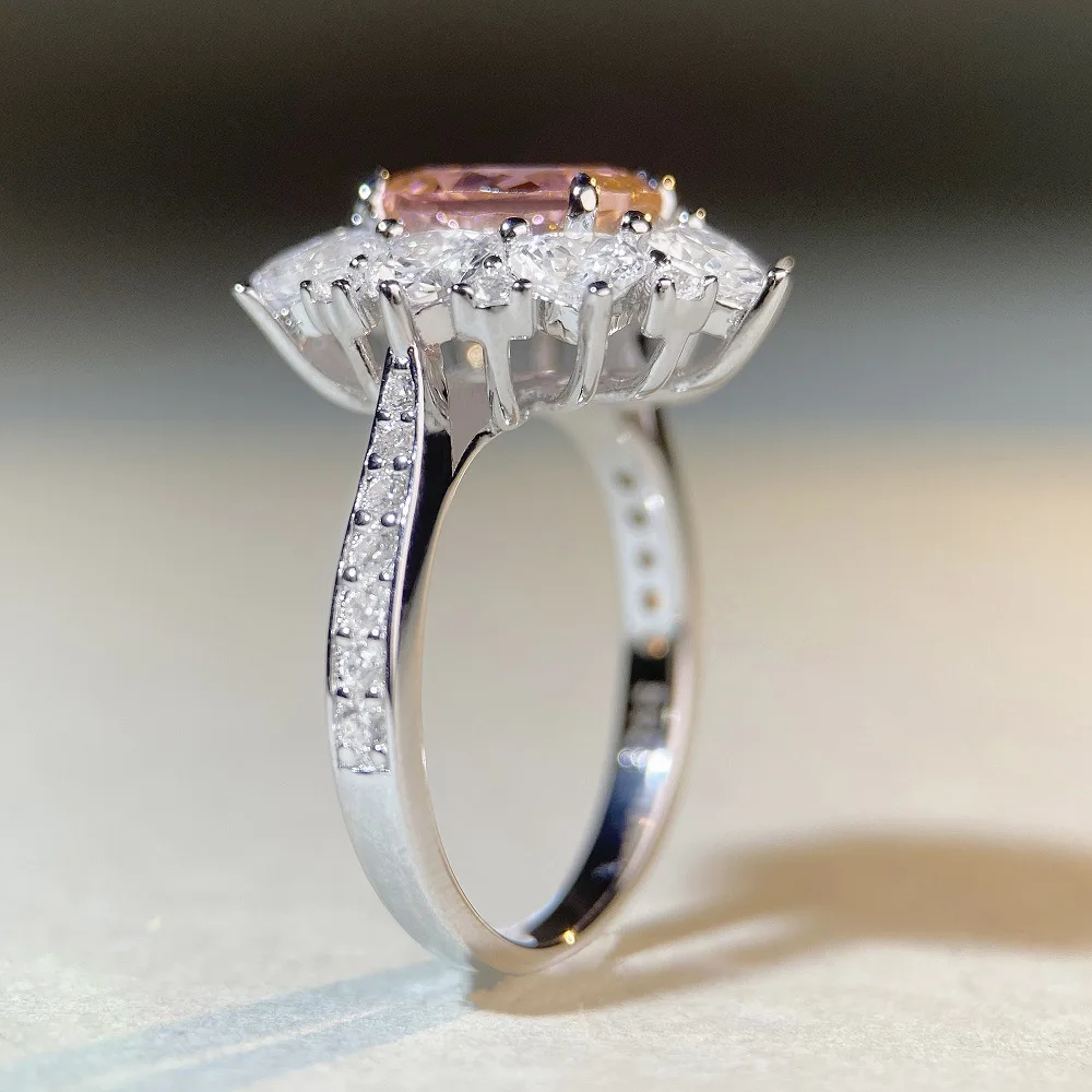 PT950 platinum - women's ring, light pink, simple, cool color scheme, high-quality, luxurious, diamond-studded ring