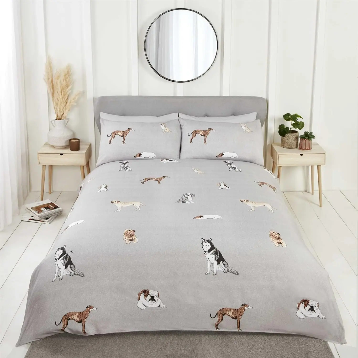 Paws & Tails Animal Print Duvet Cover Set Single Grey - Reversible Dog Cat Puppy Bedding - Soft Easy Care Microfibre Quilt Cover