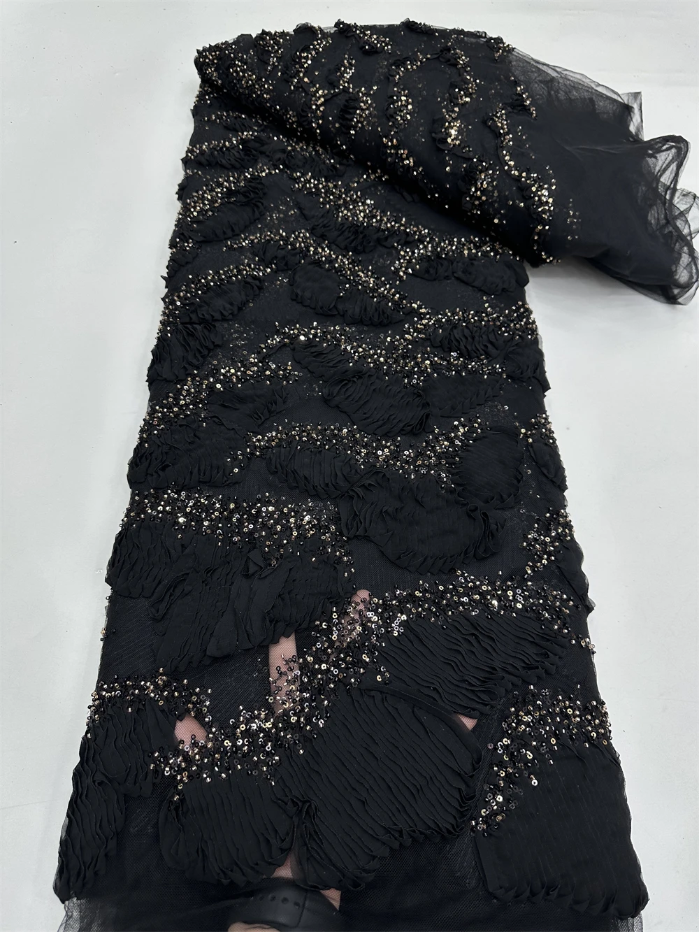 African Beads Lace Fabric 2025 High Quality Nigerian Sequins Beads Lace Fabric French Laces Fabrics For Party Dress Sew Material