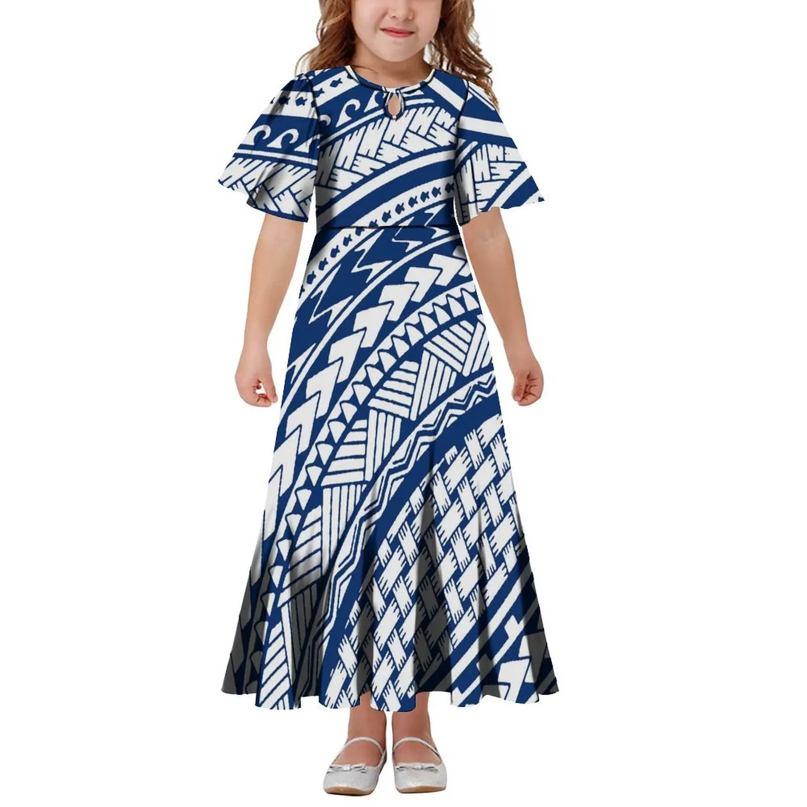 2025, superventas, pantalones cortos de verano, diseño de gota de agua, vestido para niños pequeños, vestido polinesio Fiji Guam y acampanado para niñas